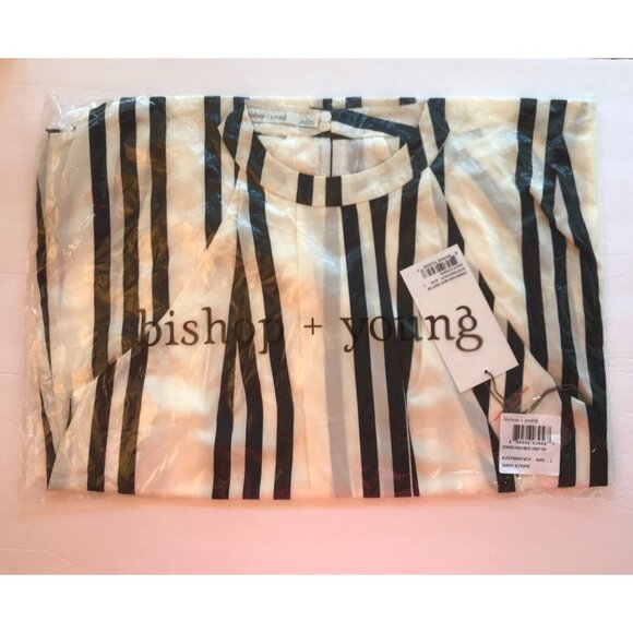 Bishop + Young Striped High Neck Top in Navy Stripe - Size L - NWT - Picture 6 of 7